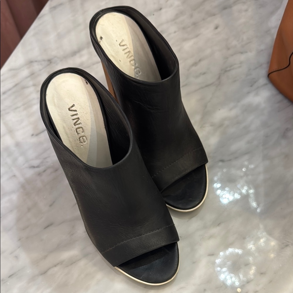 Vince Black Mules with Chunky Heel